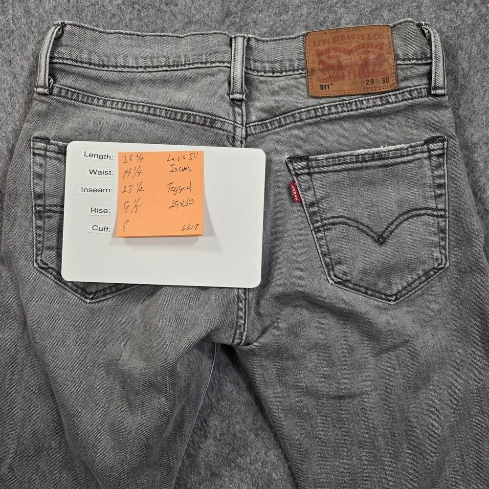 Levis 511 Jeans Mens Gray Slim Straight Stretch Denim Light Wash Fits 29x29